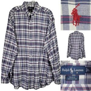 Polo Ralph Lauren Shirt Oxford Men's L Blue Plaid LS Button Down Blake Relaxed